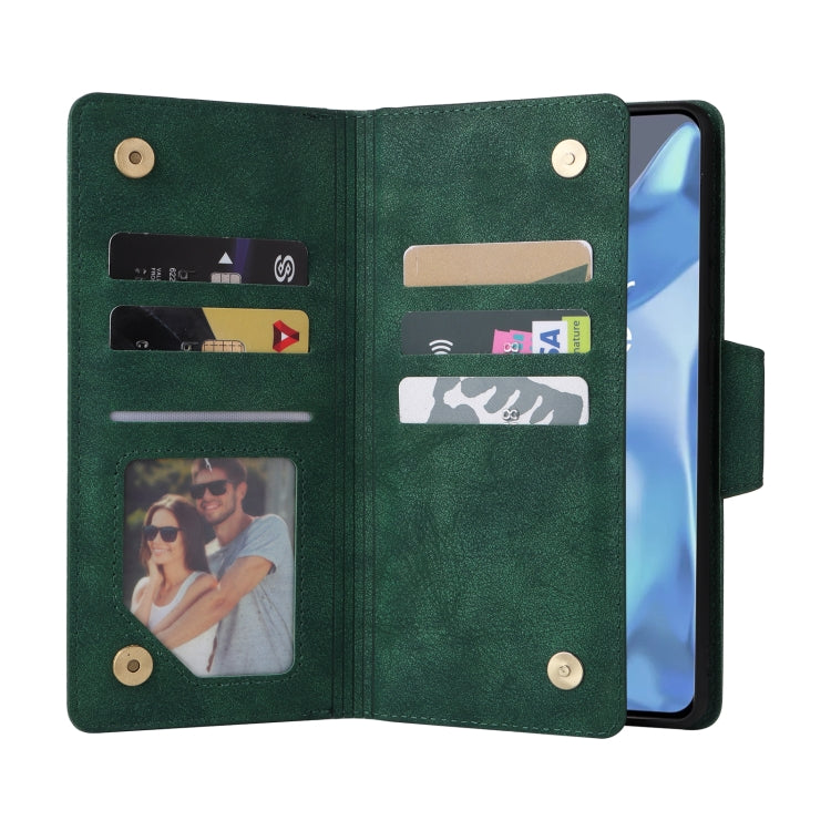 For OnePlus 9 Pro Rivet Buckle 9 Cards Three Fold Leather Phone Case