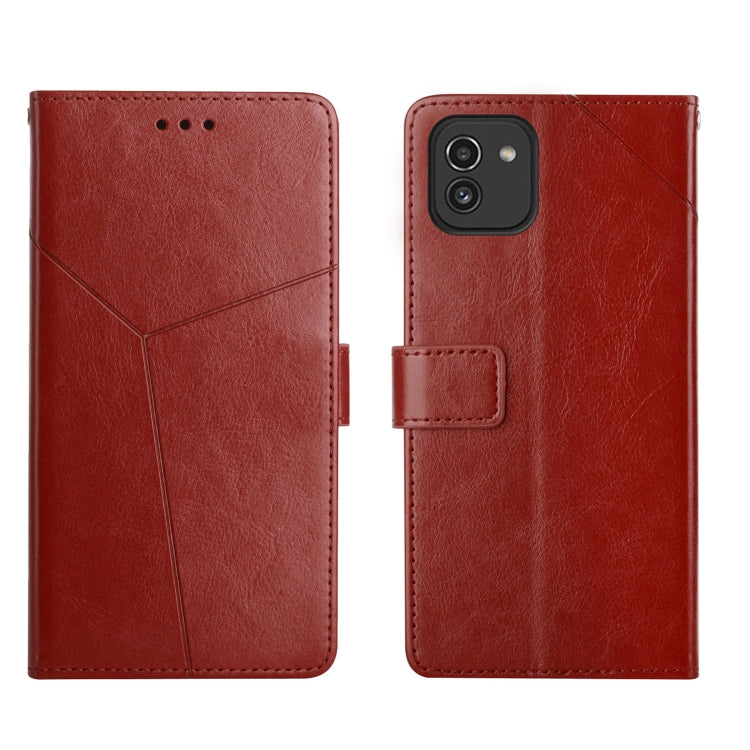 For Samsung Galaxy A03 166mm EU Version Y Stitching Horizontal Flip Leather Phone Case