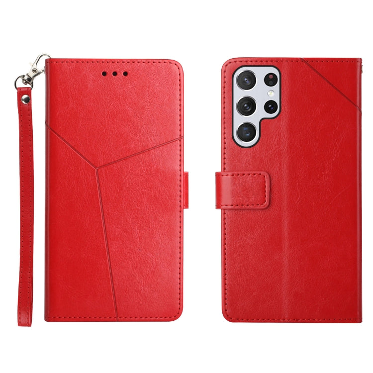 For Samsung Galaxy S22 Ultra Y Stitching Horizontal Flip Leather Phone Case