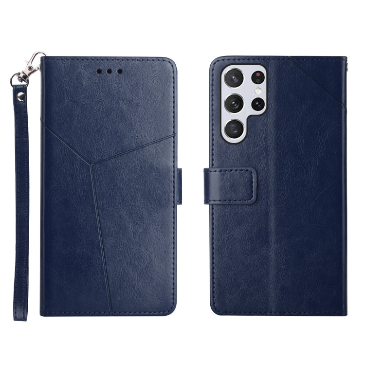 For Samsung Galaxy S22 Ultra Y Stitching Horizontal Flip Leather Phone Case