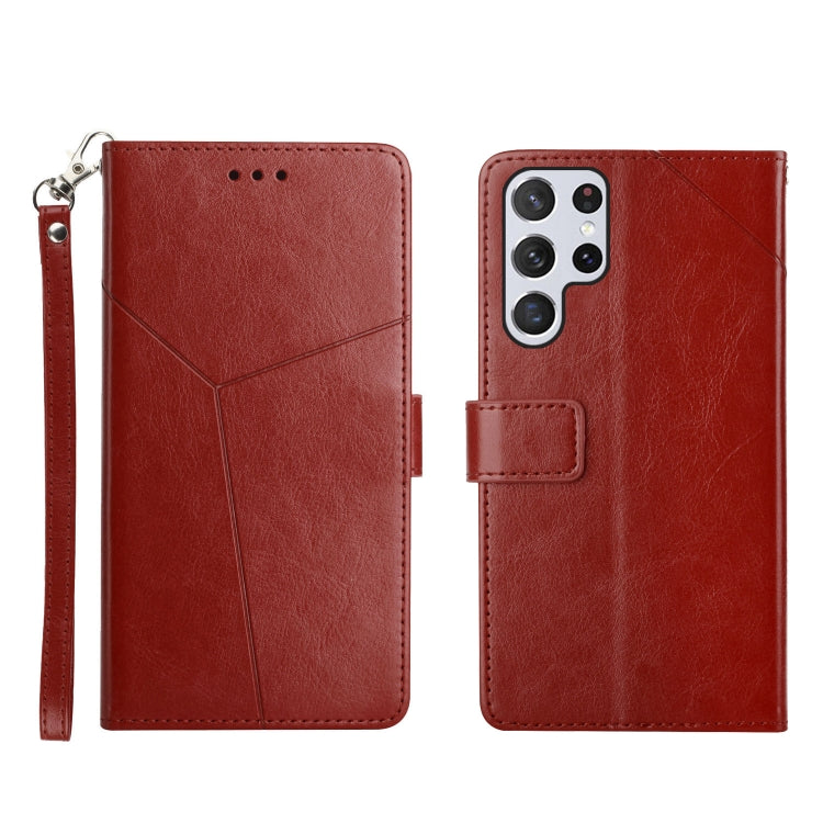 For Samsung Galaxy S22 Ultra Y Stitching Horizontal Flip Leather Phone Case