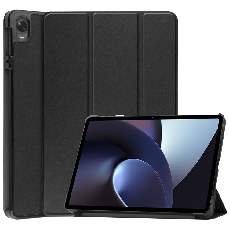 For OPPO Pad Three-folding Holder Custer Texture Leather Tablet Case
