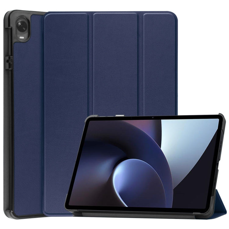 For OPPO Pad Three-folding Holder Custer Texture Leather Tablet Case
