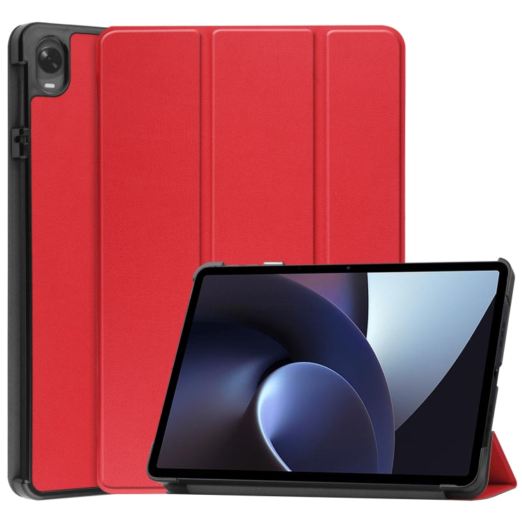 For OPPO Pad Three-folding Holder Custer Texture Leather Tablet Case