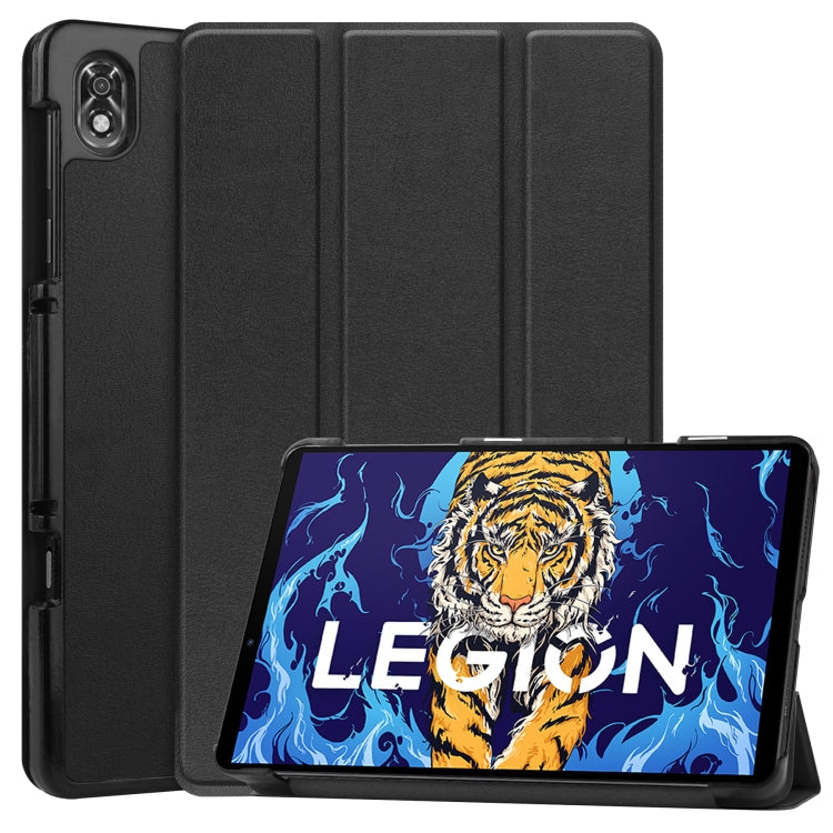 For Lenovo Legion Y700 Three-folding Holder Custer Texture Leather Tablet Case