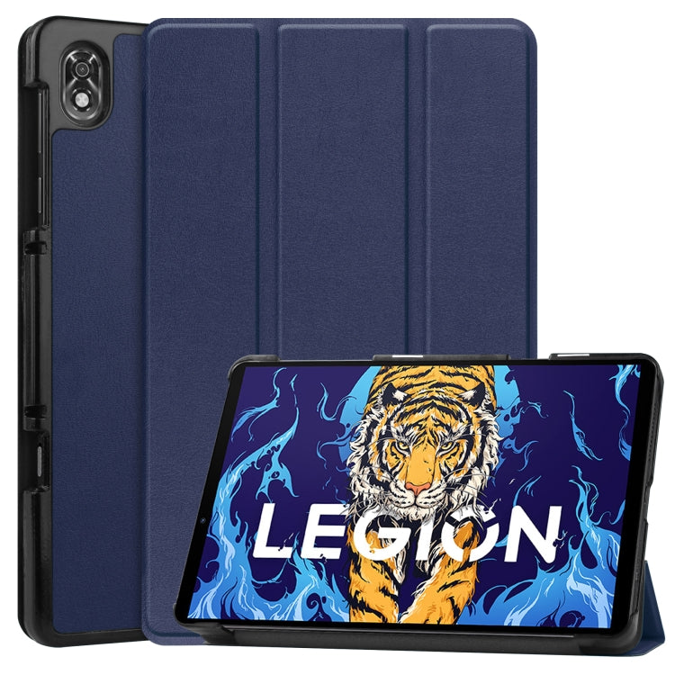 For Lenovo Legion Y700 Three-folding Holder Custer Texture Leather Tablet Case