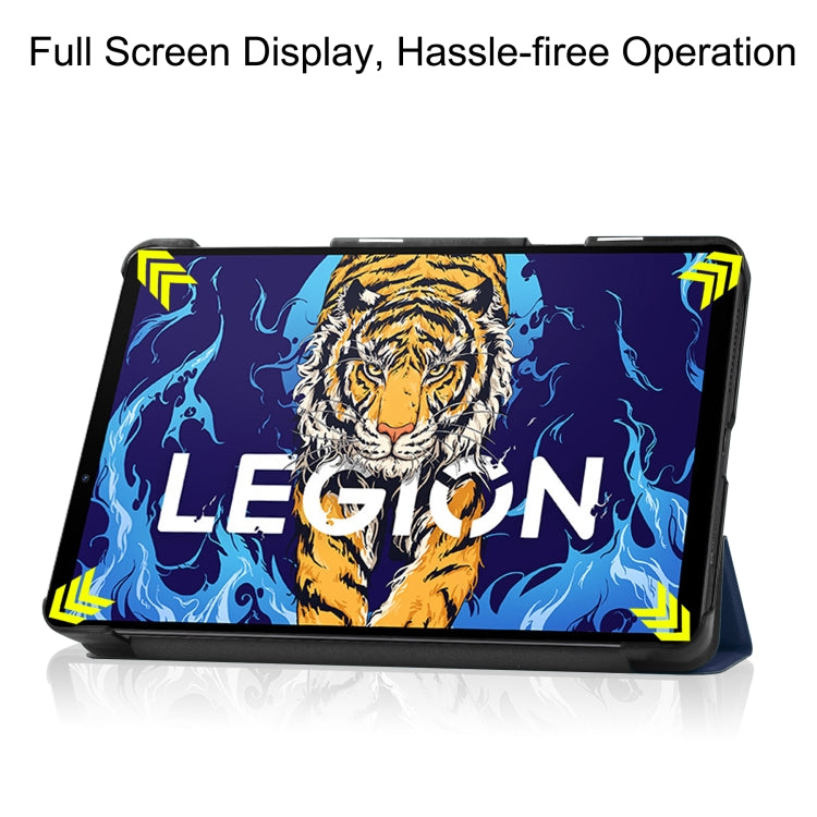 For Lenovo Legion Y700 Three-folding Holder Custer Texture Leather Tablet Case