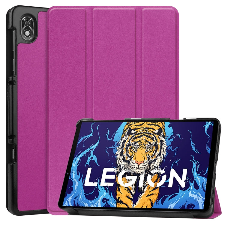 For Lenovo Legion Y700 Three-folding Holder Custer Texture Leather Tablet Case