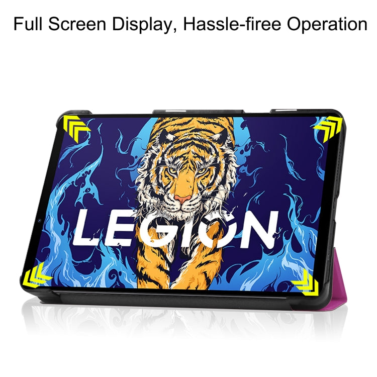 For Lenovo Legion Y700 Three-folding Holder Custer Texture Leather Tablet Case