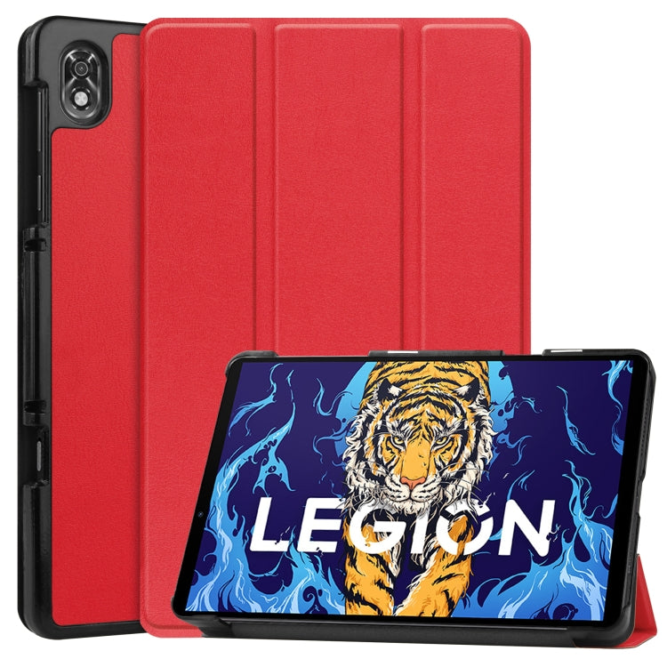 For Lenovo Legion Y700 Three-folding Holder Custer Texture Leather Tablet Case