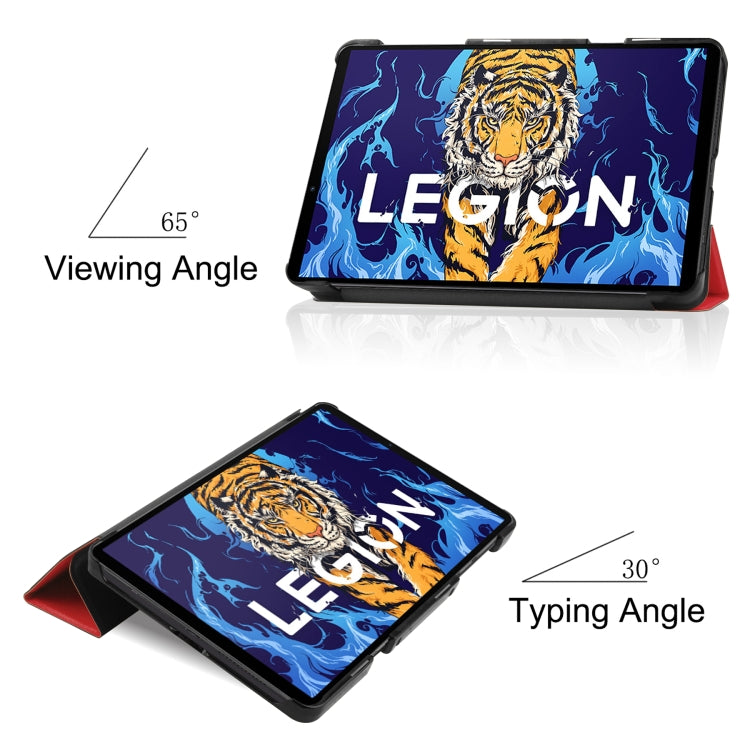 For Lenovo Legion Y700 Three-folding Holder Custer Texture Leather Tablet Case