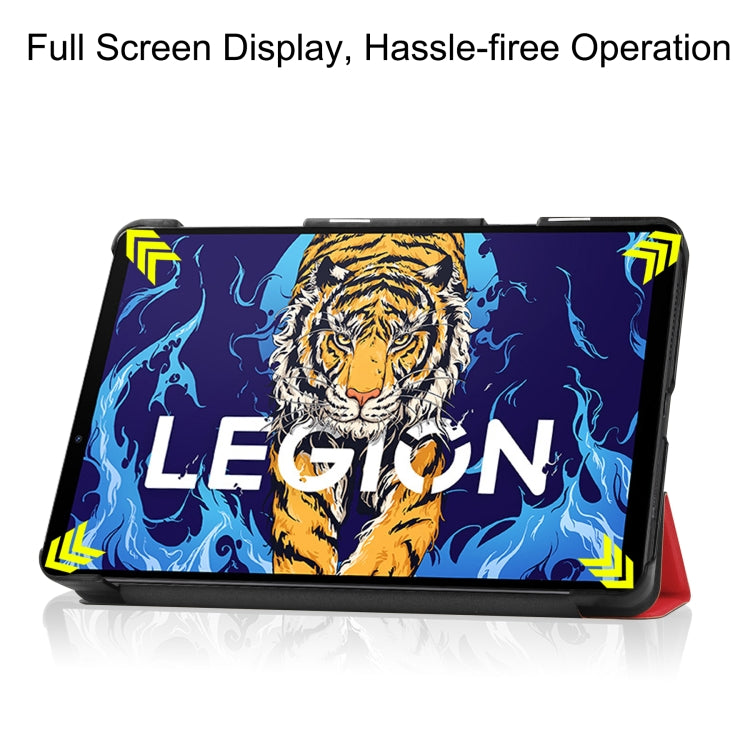 For Lenovo Legion Y700 Three-folding Holder Custer Texture Leather Tablet Case