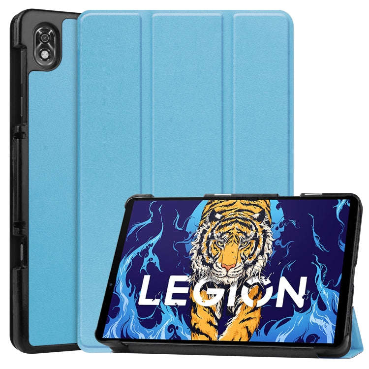For Lenovo Legion Y700 Three-folding Holder Custer Texture Leather Tablet Case