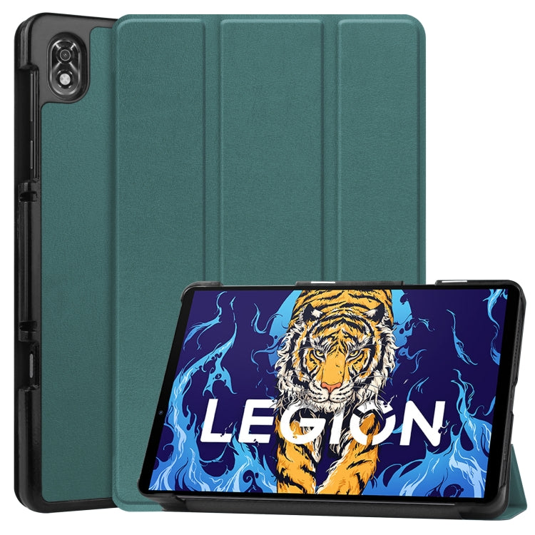 For Lenovo Legion Y700 Three-folding Holder Custer Texture Leather Tablet Case