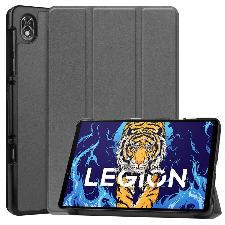 For Lenovo Legion Y700 Three-folding Holder Custer Texture Leather Tablet Case