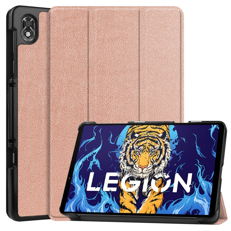 For Lenovo Legion Y700 Three-folding Holder Custer Texture Leather Tablet Case