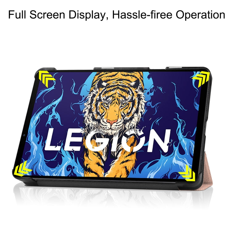 For Lenovo Legion Y700 Three-folding Holder Custer Texture Leather Tablet Case