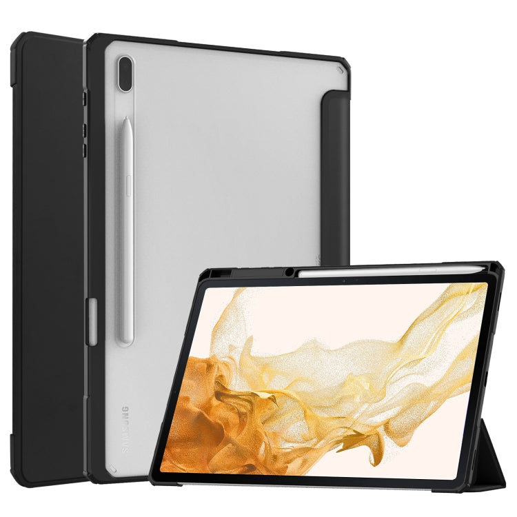 For Samsung Galaxy Tab S8+ Three-fold Transparent TPU Smart Leather Tablet Case