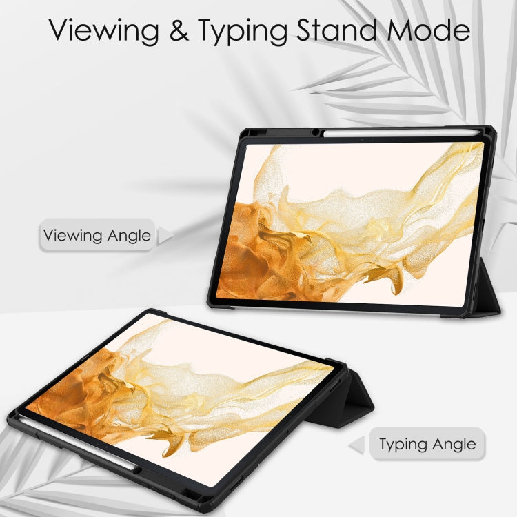 For Samsung Galaxy Tab S8+ Three-fold Transparent TPU Smart Leather Tablet Case