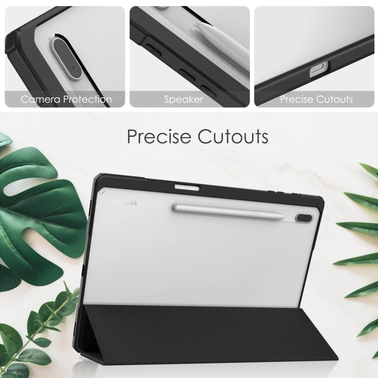 For Samsung Galaxy Tab S8+ Three-fold Transparent TPU Smart Leather Tablet Case