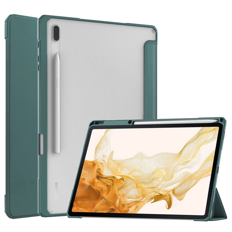 For Samsung Galaxy Tab S8+ Three-fold Transparent TPU Smart Leather Tablet Case