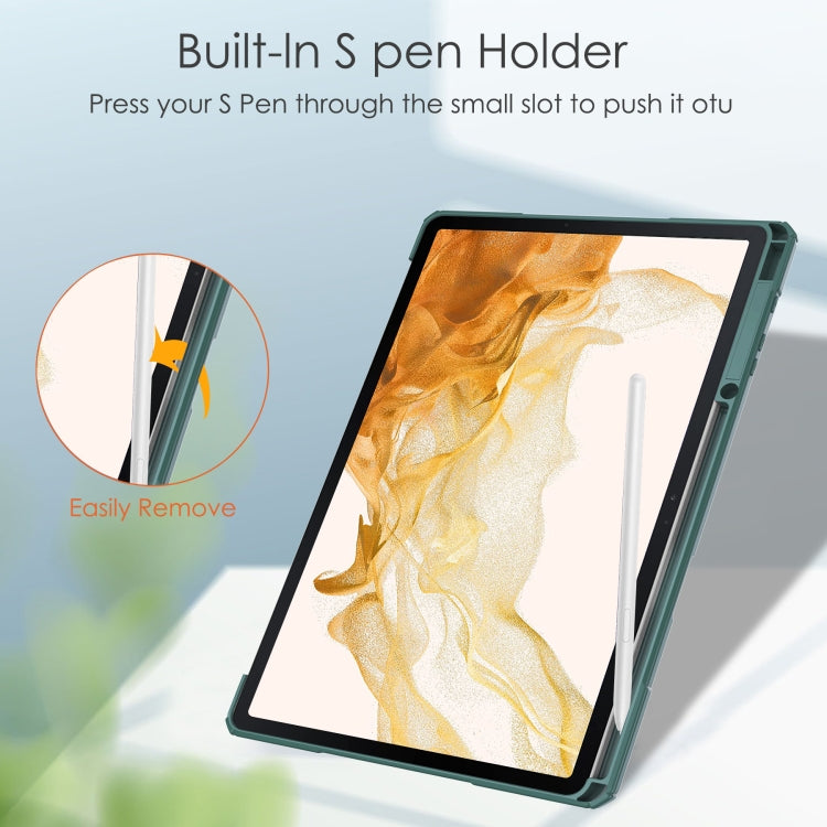 For Samsung Galaxy Tab S8+ Three-fold Transparent TPU Smart Leather Tablet Case
