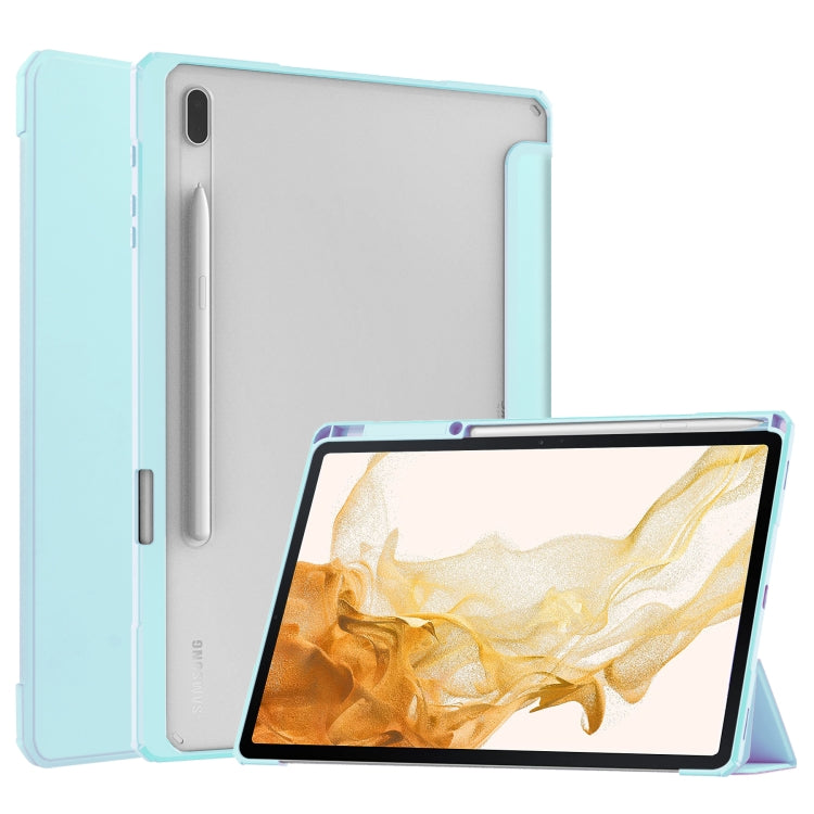 For Samsung Galaxy Tab S8+ Three-fold Transparent TPU Smart Leather Tablet Case