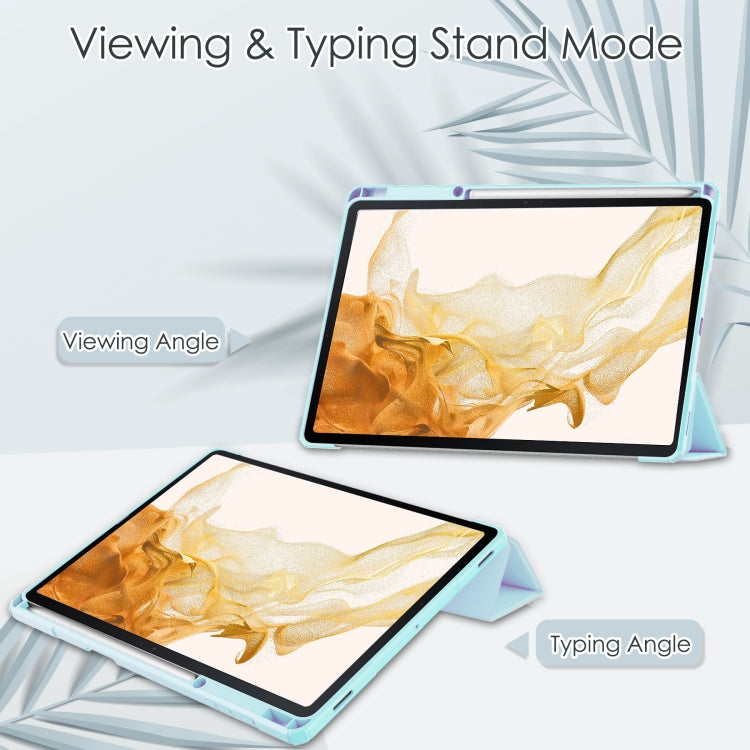 For Samsung Galaxy Tab S8+ Three-fold Transparent TPU Smart Leather Tablet Case