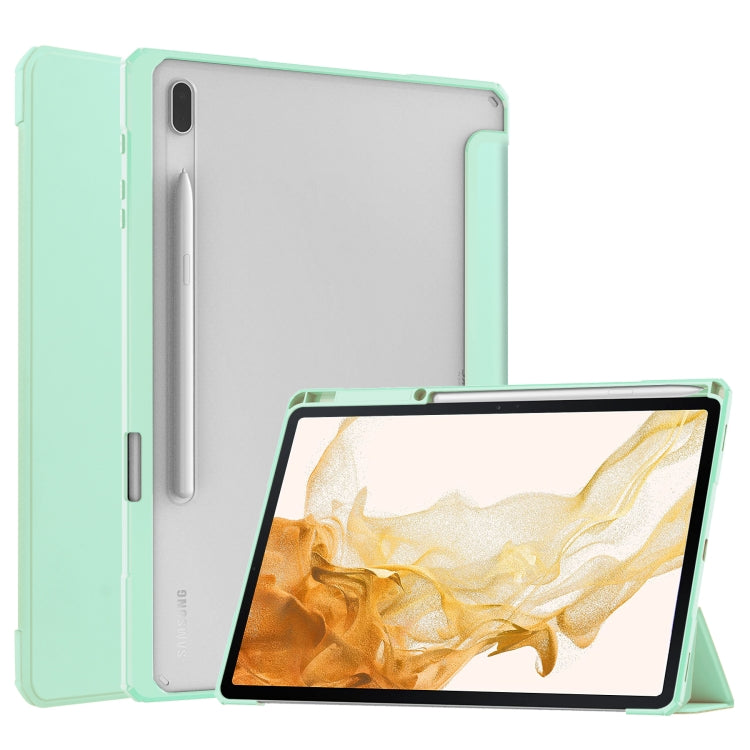 For Samsung Galaxy Tab S8+ Three-fold Transparent TPU Smart Leather Tablet Case