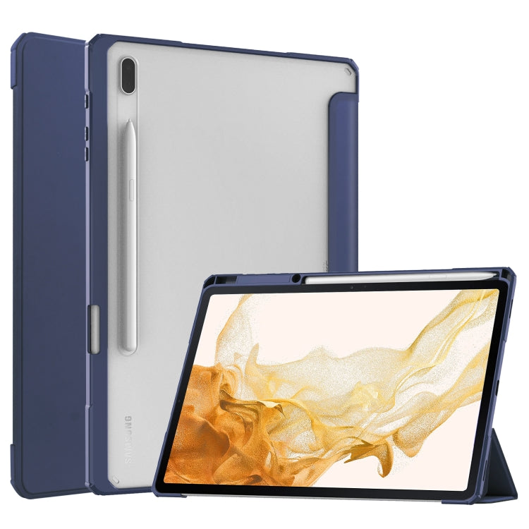 For Samsung Galaxy Tab S8+ Three-fold Transparent TPU Smart Leather Tablet Case