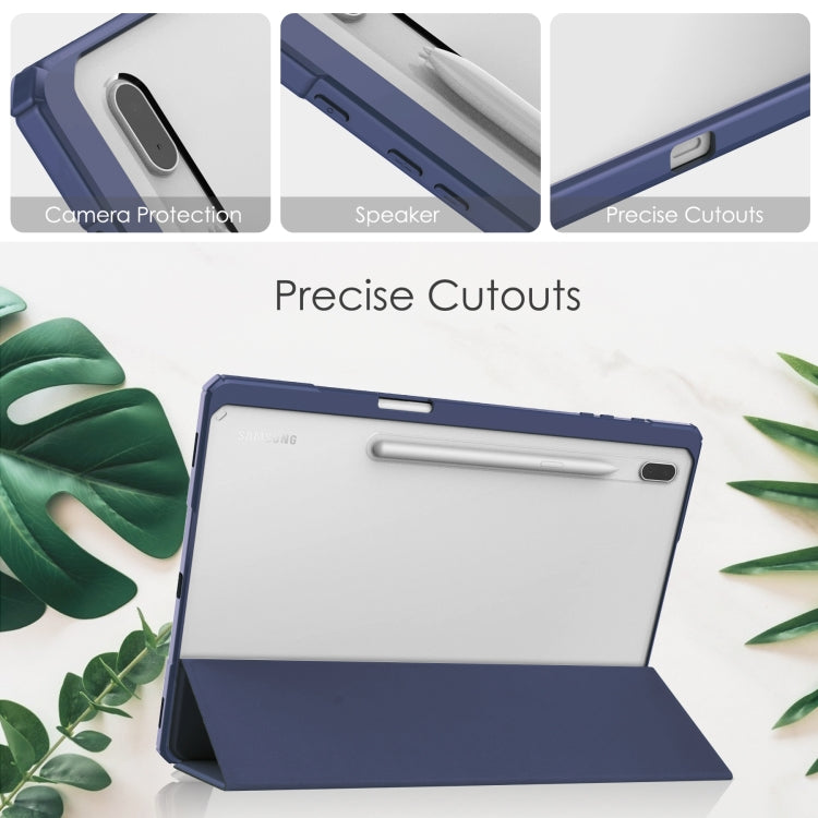 For Samsung Galaxy Tab S8+ Three-fold Transparent TPU Smart Leather Tablet Case