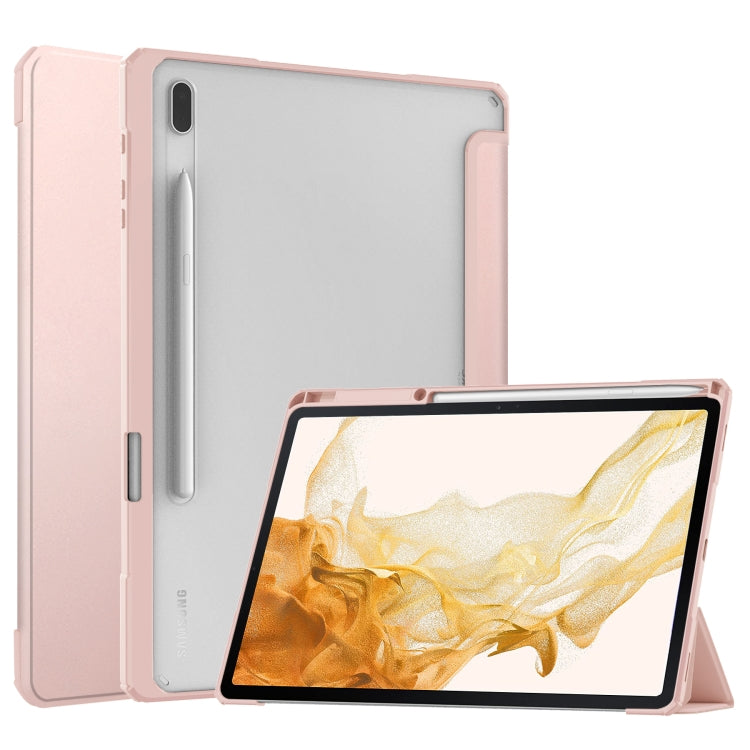For Samsung Galaxy Tab S8+ Three-fold Transparent TPU Smart Leather Tablet Case