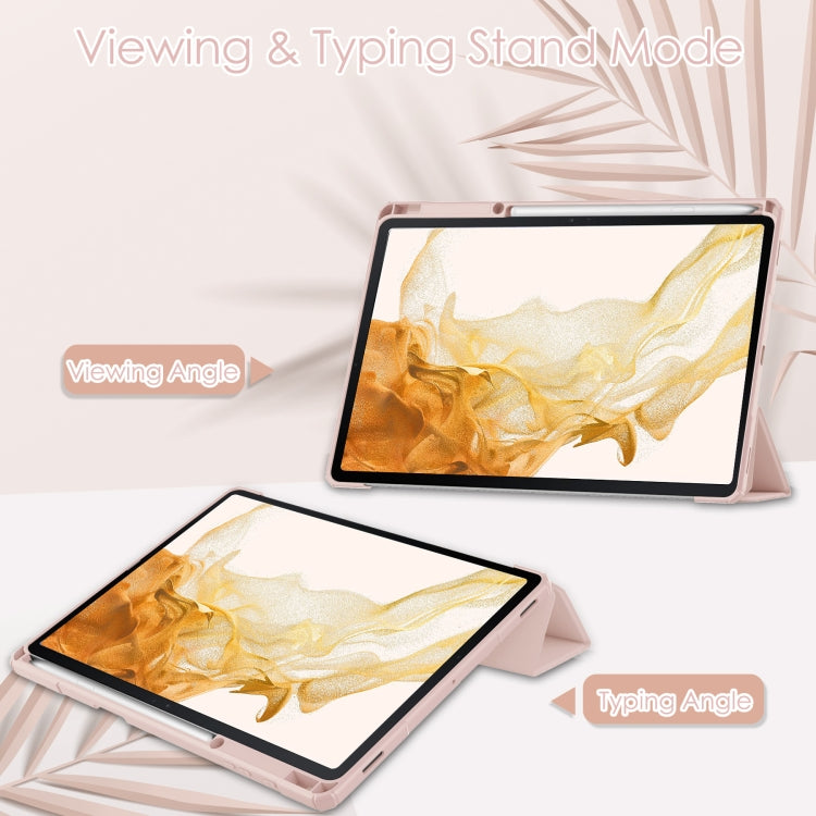 For Samsung Galaxy Tab S8+ Three-fold Transparent TPU Smart Leather Tablet Case