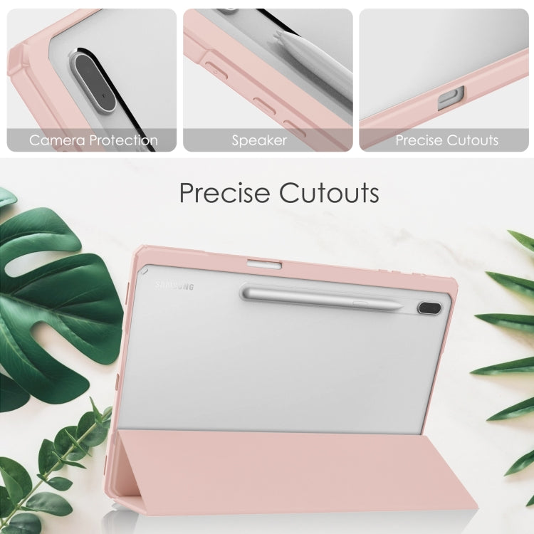 For Samsung Galaxy Tab S8+ Three-fold Transparent TPU Smart Leather Tablet Case