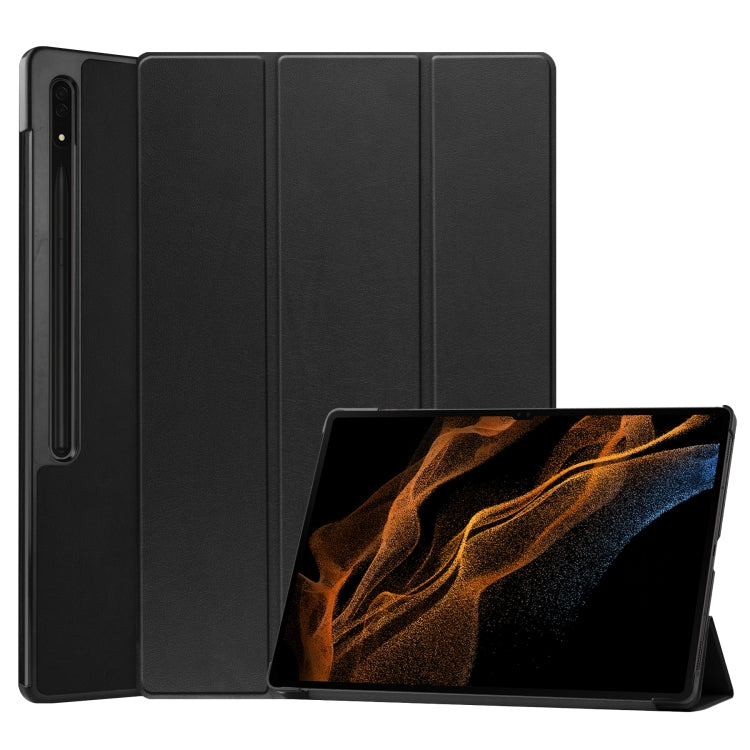 For Samsung Galaxy Tab S8 Ultra Three-folding Holder Custer Texture Leather Tablet Case