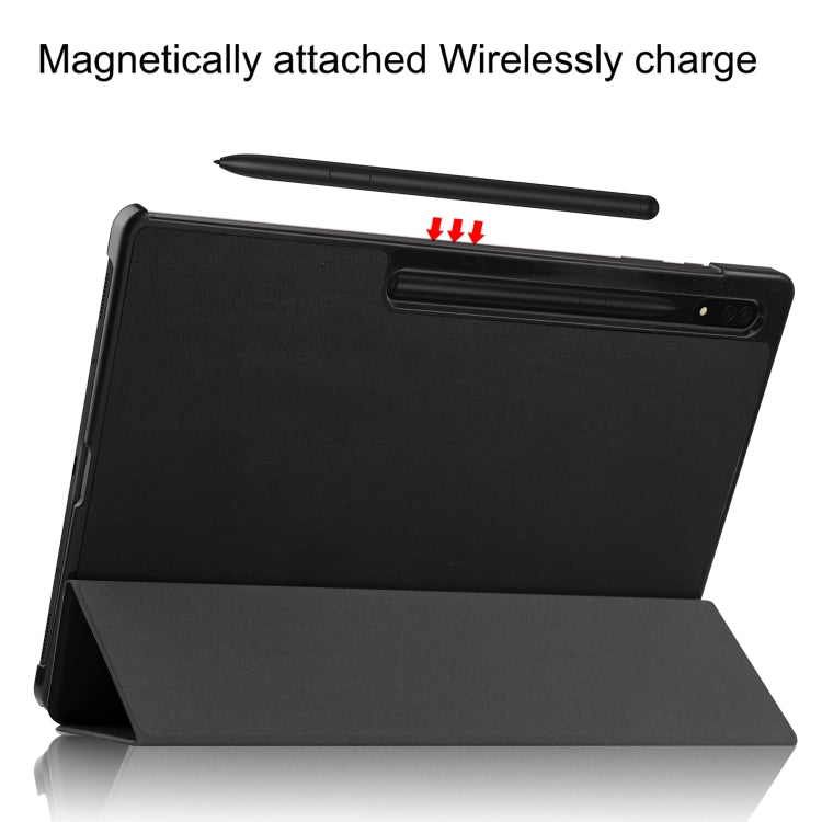 For Samsung Galaxy Tab S8 Ultra Three-folding Holder Custer Texture Leather Tablet Case