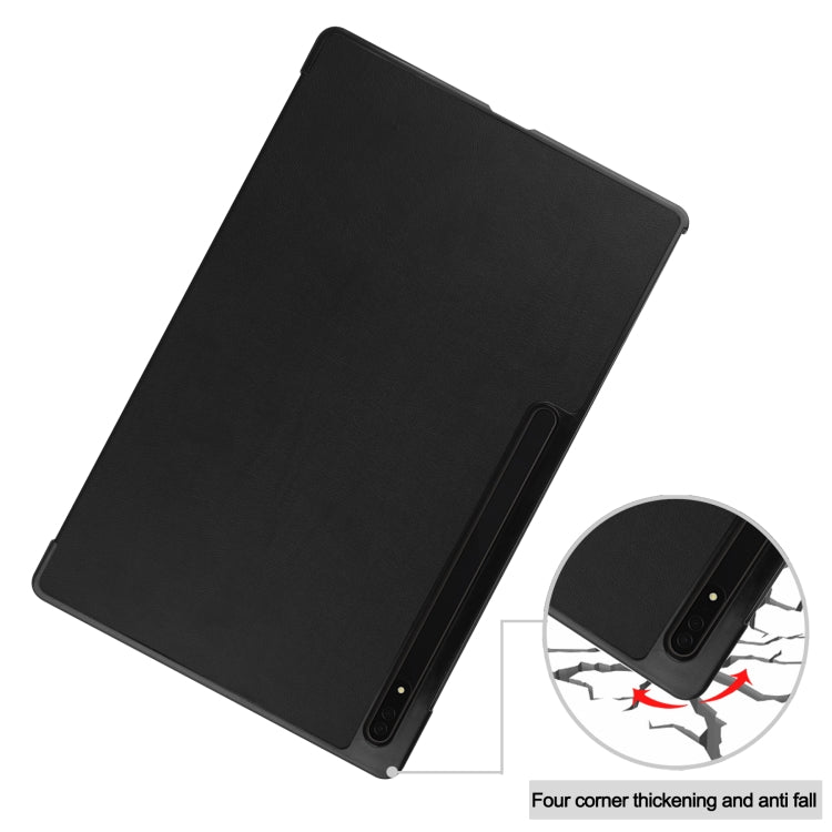 For Samsung Galaxy Tab S8 Ultra Three-folding Holder Custer Texture Leather Tablet Case