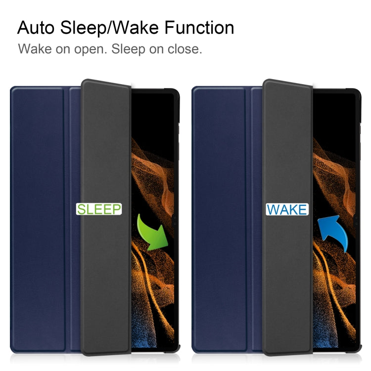 For Samsung Galaxy Tab S8 Ultra Three-folding Holder Custer Texture Leather Tablet Case