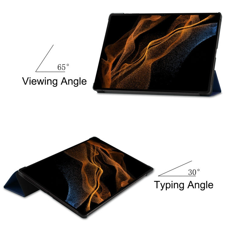 For Samsung Galaxy Tab S8 Ultra Three-folding Holder Custer Texture Leather Tablet Case