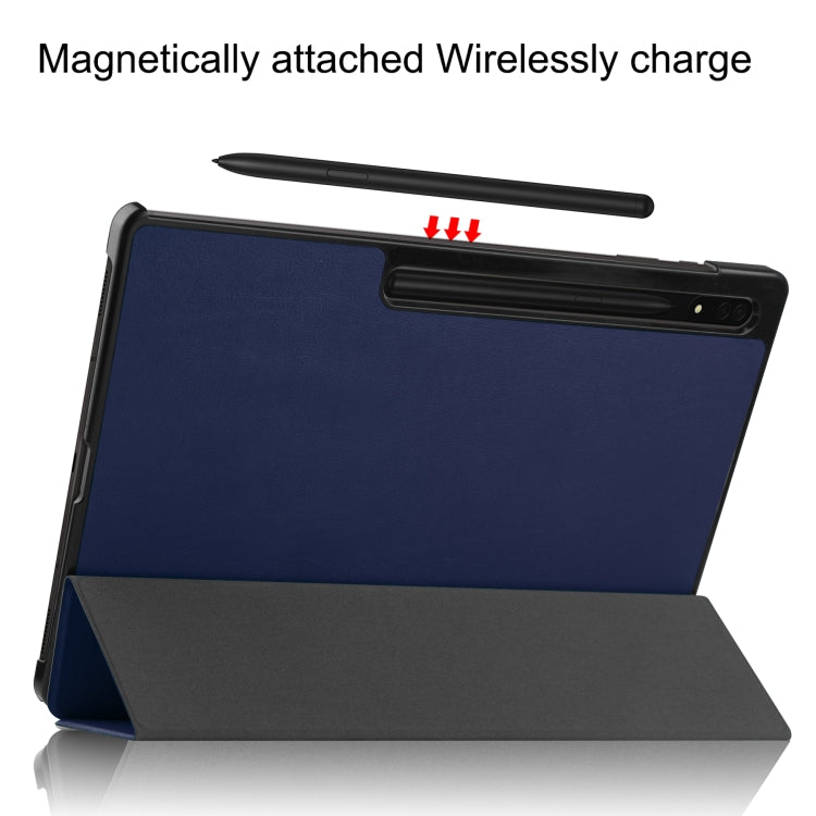 For Samsung Galaxy Tab S8 Ultra Three-folding Holder Custer Texture Leather Tablet Case