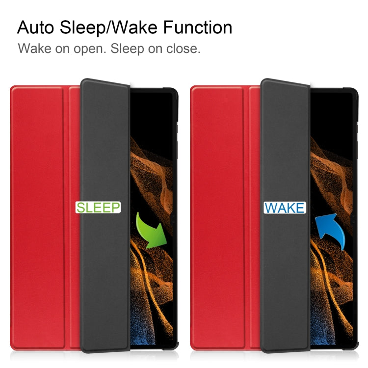For Samsung Galaxy Tab S8 Ultra Three-folding Holder Custer Texture Leather Tablet Case