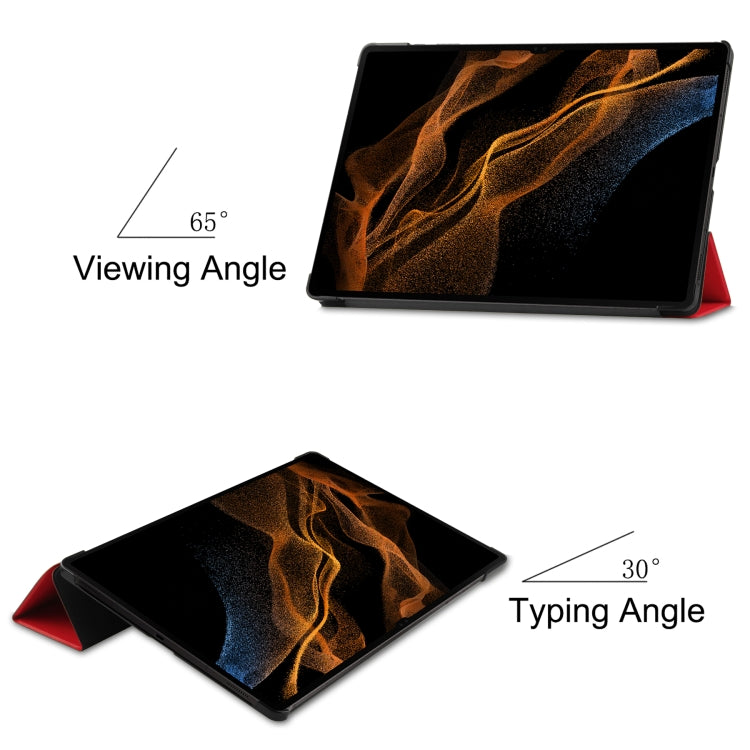 For Samsung Galaxy Tab S8 Ultra Three-folding Holder Custer Texture Leather Tablet Case