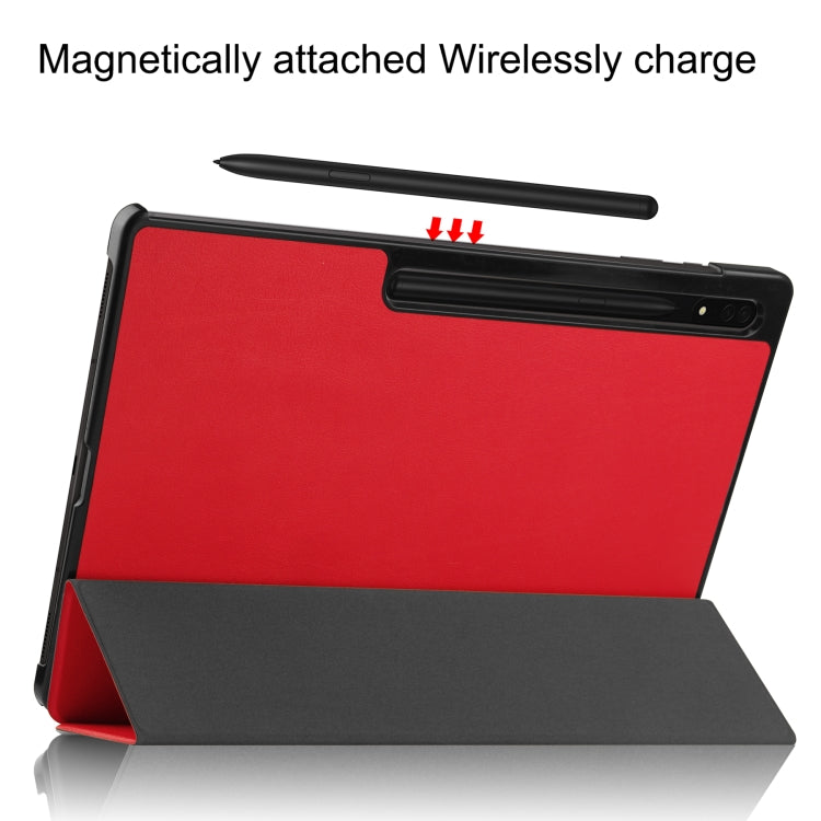 For Samsung Galaxy Tab S8 Ultra Three-folding Holder Custer Texture Leather Tablet Case