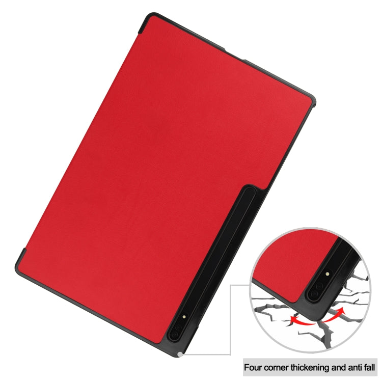 For Samsung Galaxy Tab S8 Ultra Three-folding Holder Custer Texture Leather Tablet Case