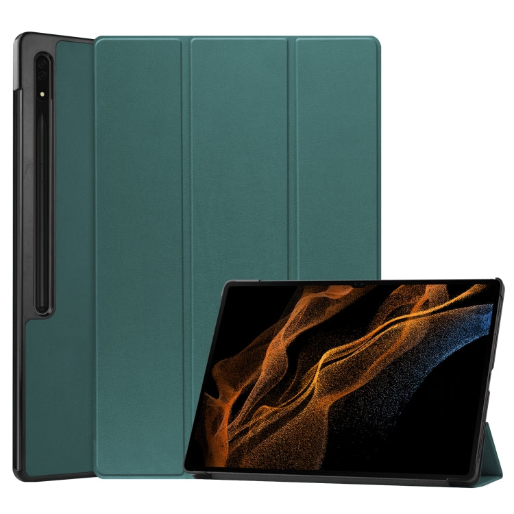 For Samsung Galaxy Tab S8 Ultra Three-folding Holder Custer Texture Leather Tablet Case