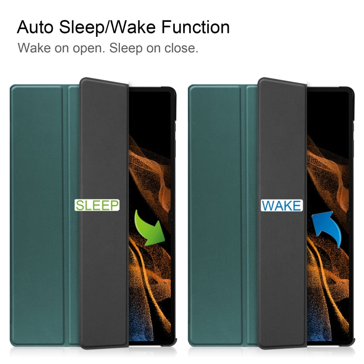 For Samsung Galaxy Tab S8 Ultra Three-folding Holder Custer Texture Leather Tablet Case
