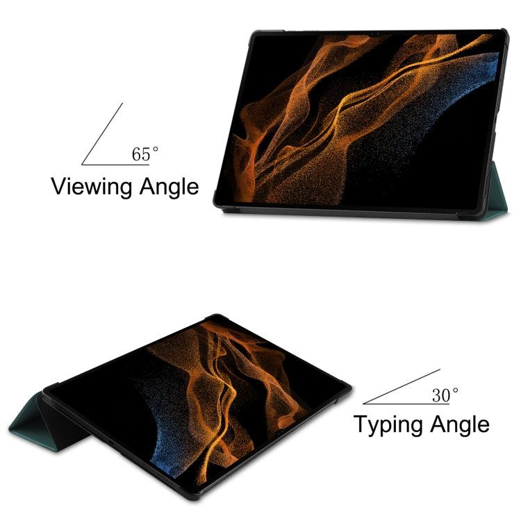 For Samsung Galaxy Tab S8 Ultra Three-folding Holder Custer Texture Leather Tablet Case