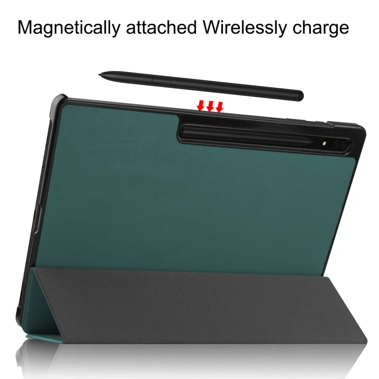For Samsung Galaxy Tab S8 Ultra Three-folding Holder Custer Texture Leather Tablet Case