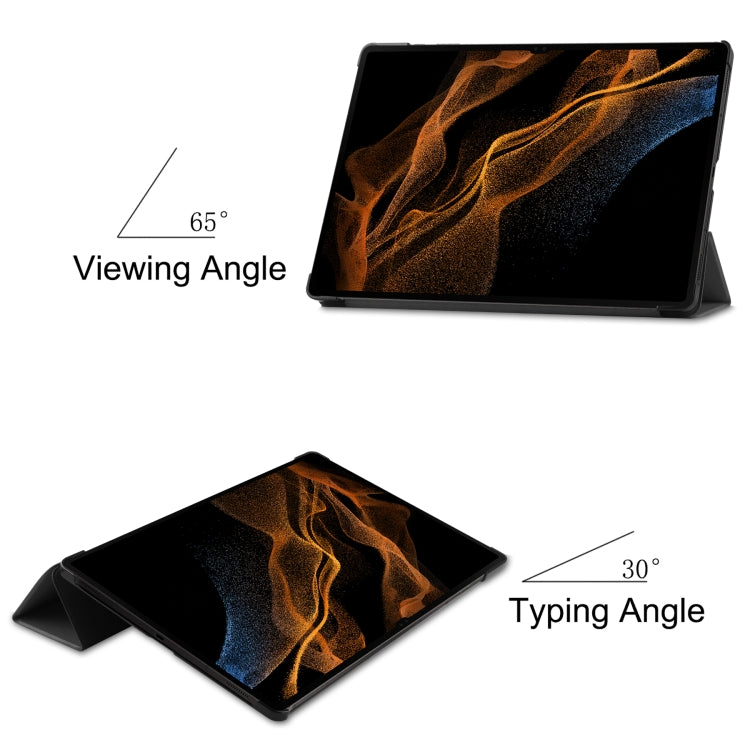 For Samsung Galaxy Tab S8 Ultra Three-folding Holder Custer Texture Leather Tablet Case