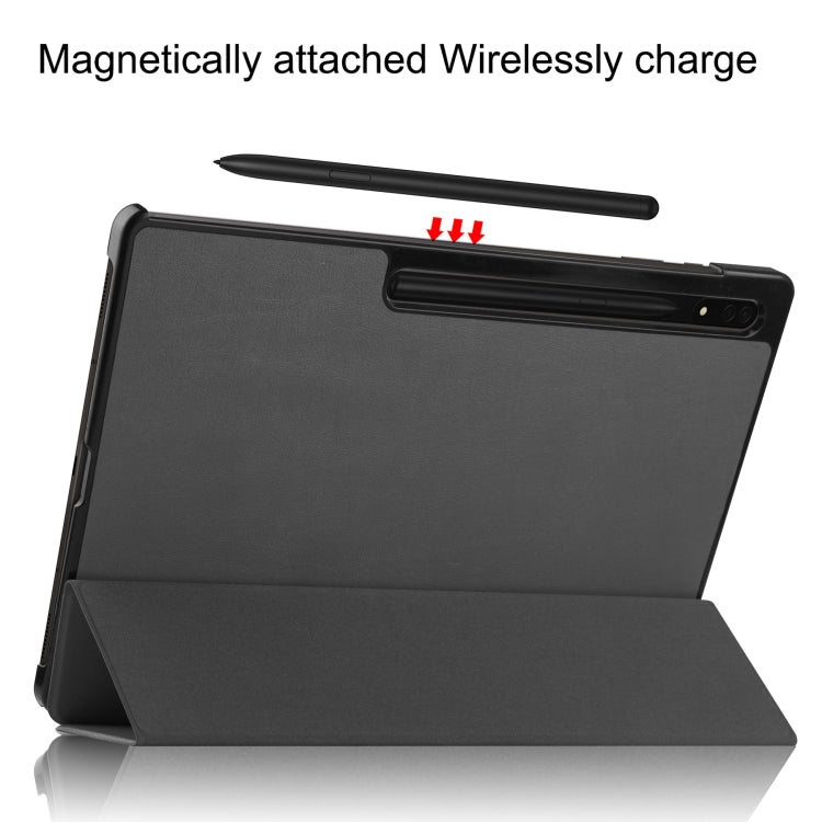 For Samsung Galaxy Tab S8 Ultra Three-folding Holder Custer Texture Leather Tablet Case